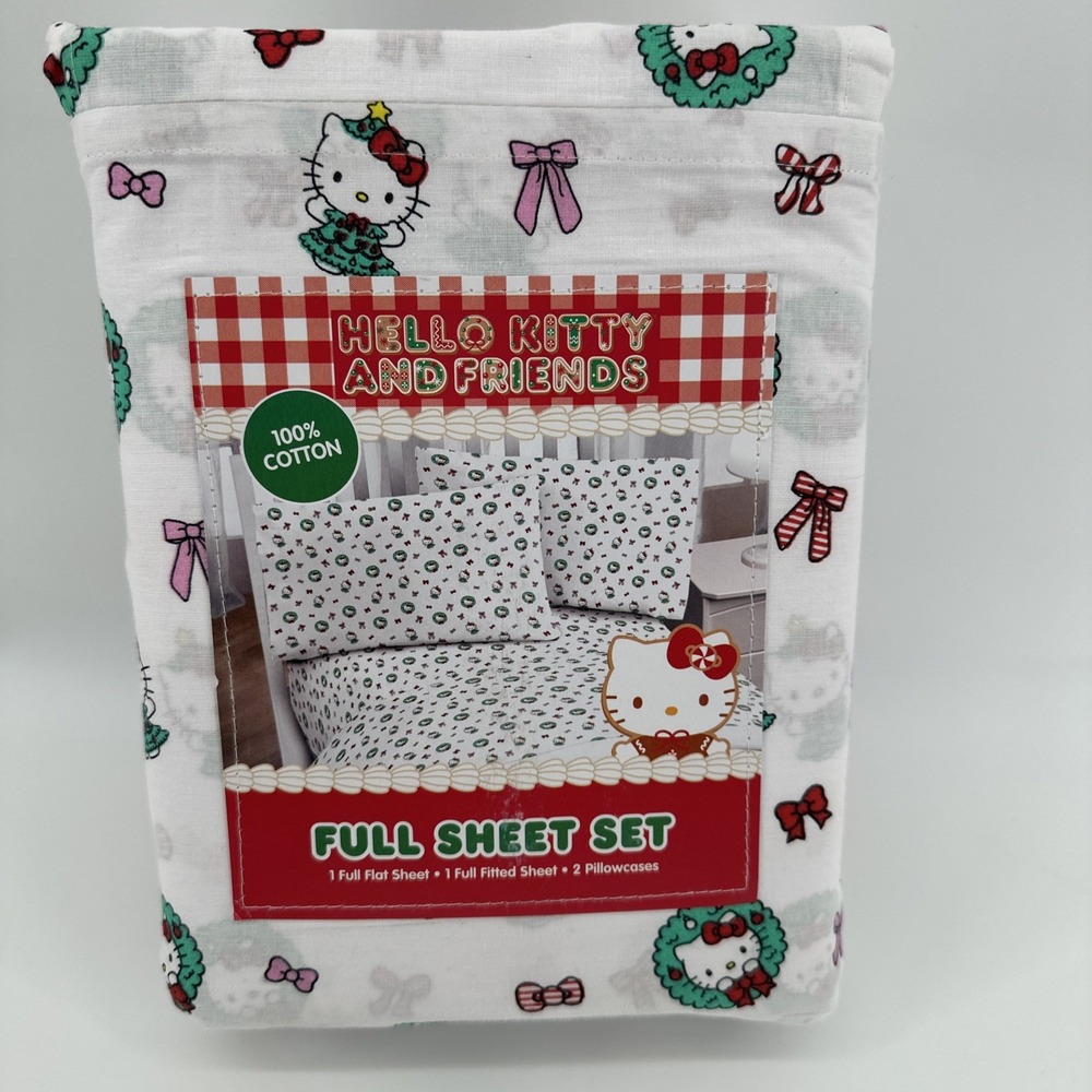 Sanrio Hello‎ Kitty And Friends Full Size Sheet Set Christmas Wreaths NEW